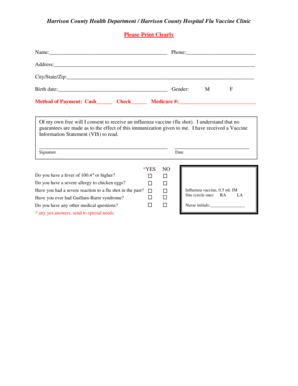 Harrison County Flu Vaccine Consent Form