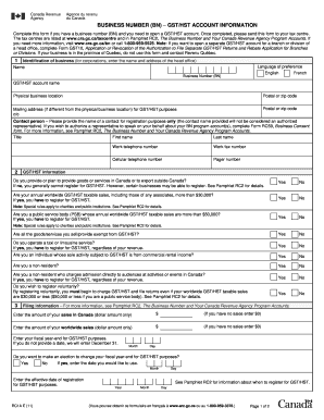 Canada GST/HST Account Registration Form
