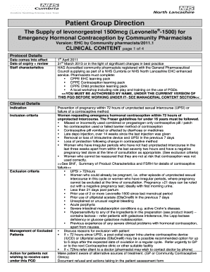 Patient Group Direction for Emergency Hormonal Contraception