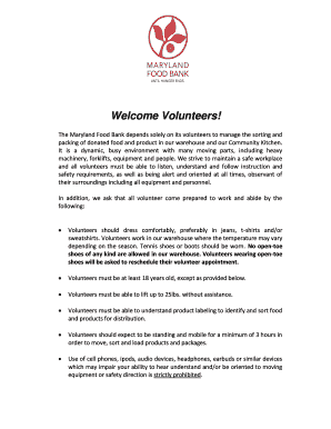 Maryland Food Bank Volunteer Application Form