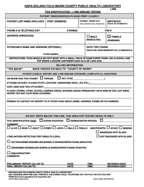 Tick Identification Lyme Disease Test Form