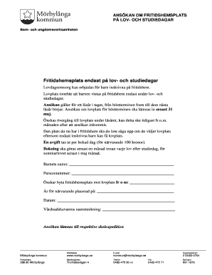 Swedish Holiday and Study Day Childcare Application