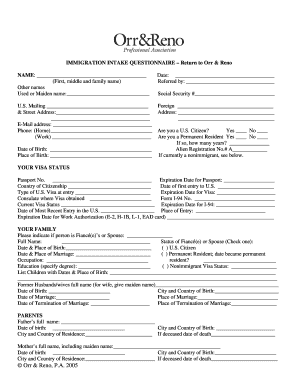 Immigration Intake Questionnaire