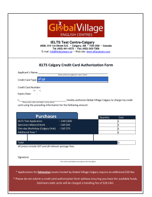 IELTS Calgary Credit Card Authorization Form