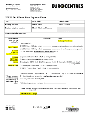 IELTS Exam Fee Payment Form