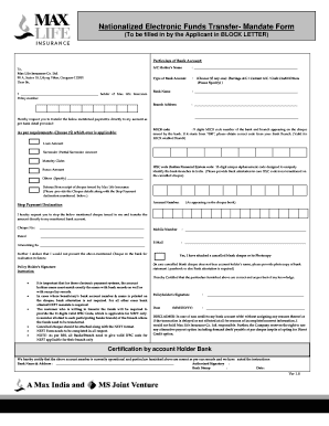 Nationalized Electronic Funds Transfer Mandate Form