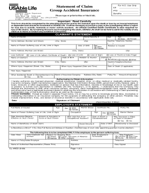 Statement of Claim for Accidental Death or Dismemberment