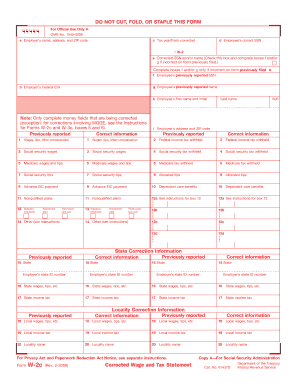 IRS Form W-2c Corrected Wage and Tax Statement