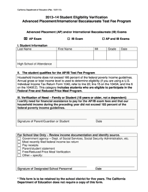 California AP/IB Test Fee Program Eligibility Verification