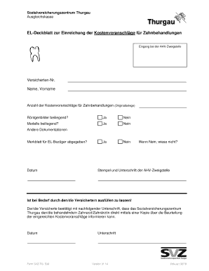 EL-Deckblatt zur Einreichung der Kostenvoranschläge für Zahnbehandlungen