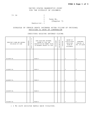 US Bankruptcy Court Form A - Schedule of Unpaid Debts