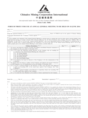 Chinalco Mining Corporation Proxy Form