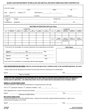 Maryland Immunization Certificate
