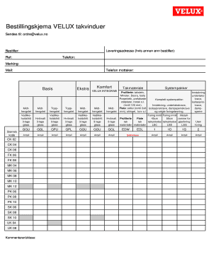 VELUX Roof Window Order Form