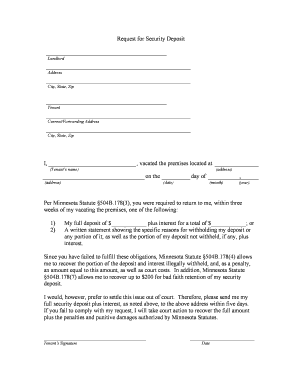 Request for Security Deposit