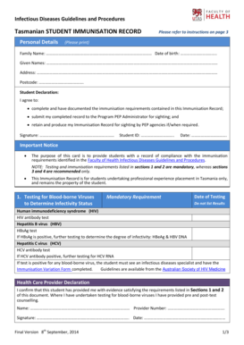 Tasmanian Student Immunisation Record