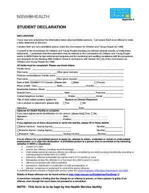 Student Declaration for Working With Children Check