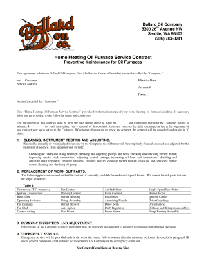 Home Heating Oil Furnace Service Contract