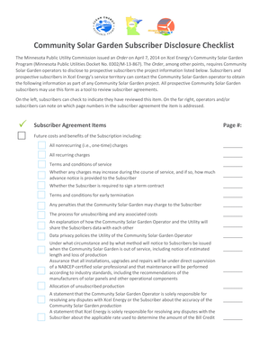 Community Solar Garden Subscriber Disclosure Checklist