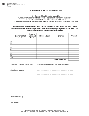 Visa Demand Draft Form