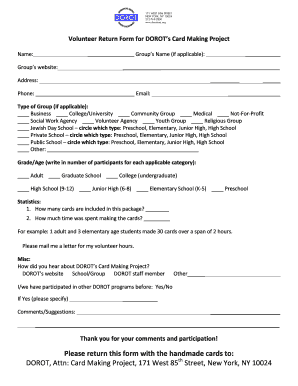 Volunteer Return Form for DOROT's Card Making Project