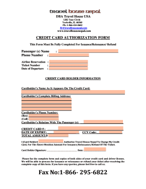 Credit Card Authorization Form