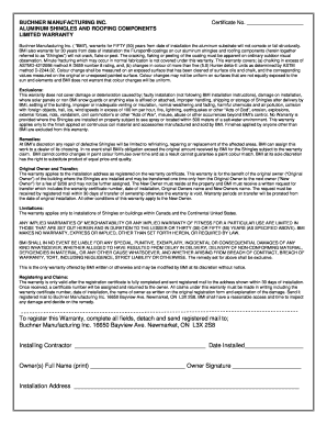 Buchner Manufacturing Aluminum Shingles Warranty