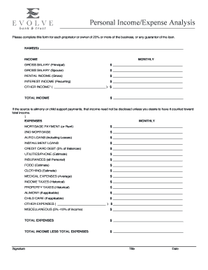 Personal Income Expense Analysis Form