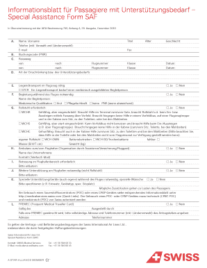 Informationsblatt für Passagiere mit Unterstützungsbedarf – Special Assistance Form SAF