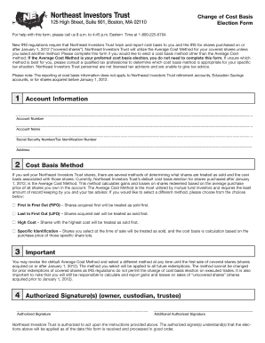 Northeast Investors Trust Cost Basis Election Form