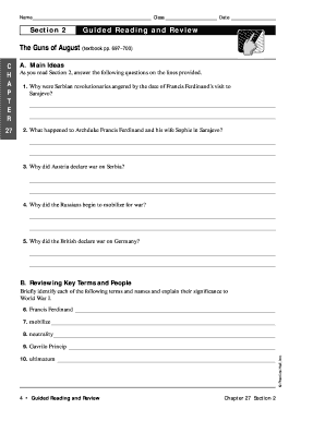 World War I Guided Reading Worksheet