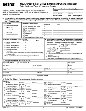 New Jersey Small Group Enrollment/Change Request Form