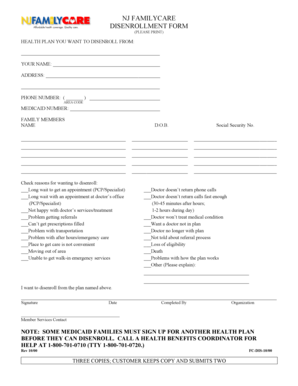 NJ FamilyCare Disenrollment Form