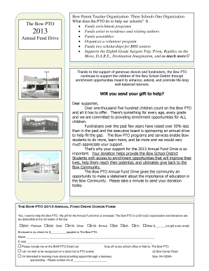 Bow PTO Annual Fund Drive Donor Form