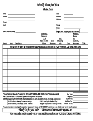 Initially Yours And More Order Form