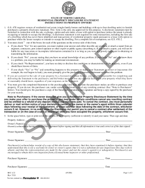 North Carolina Residential Property Disclosure Statement
