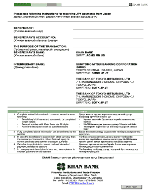 Khan Bank JPY Payment Instructions