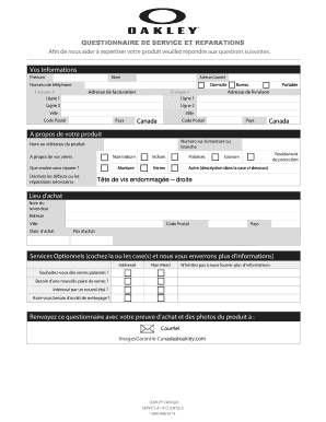 QUESTIONNAIRE DE SERVICE ET REPARATIONS