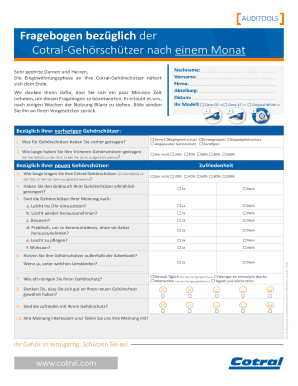 Fragebogen bezüglich der Cotral-Gehörschützer nach einem Monat
