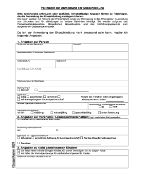Vollmacht zur Anmeldung der Eheschließung