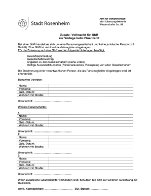 Zusatz- Vollmacht für GbR
