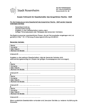 Zusatz-Vollmacht für Gesellschafter des bürgerlichen Rechts - GbR