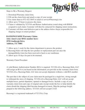 Bazoongi Kids Warranty Claim Form