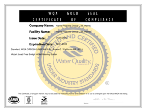 Gold Seal Certificate of Compliance