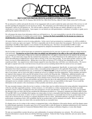 2014 Tax Return Preparation Engagement Letter