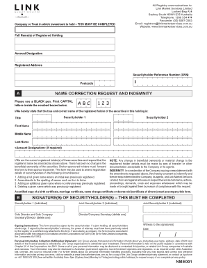 Name Correction Request and Indemnity Form