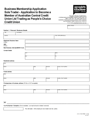 Sole Trader Membership Application