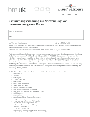 Zustimmungserklärung zur Verwendung von personenbezogenen Daten