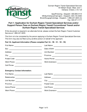Durham Region Transit Specialized Services Application