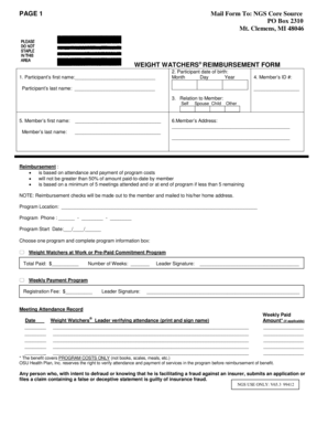 Weight Watchers Reimbursement Form